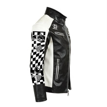 Load image into Gallery viewer, S Society Peace Astro x Flag Race Stand-up Collar Block Slim-fit Leather Jacket