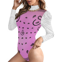Load image into Gallery viewer, Superhero Society Jazzmen Pink Women's Turtleneck Bodysuit With Puff Sleeve