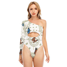 Load image into Gallery viewer, Superhero Society Golden Butterfly Tummy Cut Bodysuit With One Long Sleeve