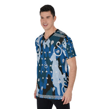 Load image into Gallery viewer, Superhero Society Wavy Blue Camouflage V-Neck T-Shirt