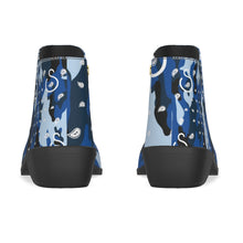 Load image into Gallery viewer, Superhero Society Wavy Blue Camouflage Suede Low Rise Boots