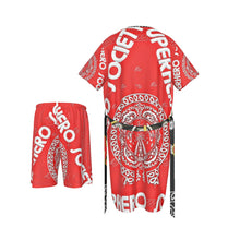 Load image into Gallery viewer, Superhero Society Red Shield Unisex Collarless Silk Pajamas Suit
