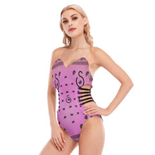 Load image into Gallery viewer, Superhero Society Jazzmen Pink Women's Tube Top Bodysuit With Side Black Straps