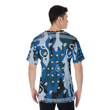 Load image into Gallery viewer, Superhero Society Wavy Blue Camouflage V-Neck T-Shirt