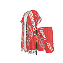 Load image into Gallery viewer, Superhero Society Red Shield Unisex Collarless Silk Pajamas Suit