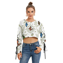 Load image into Gallery viewer, Superhero Society Golden Butterfly Long Sleeve Cropped Sweatshirt With Lace up
