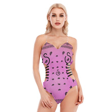 Load image into Gallery viewer, Superhero Society Jazzmen Pink Women's Tube Top Bodysuit With Side Black Straps