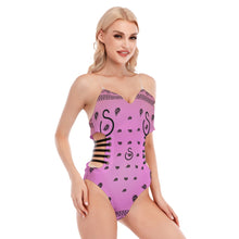 Load image into Gallery viewer, Superhero Society Jazzmen Pink Women's Tube Top Bodysuit With Side Black Straps