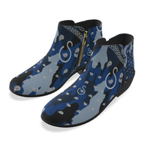 Load image into Gallery viewer, Superhero Society Wavy Blue Camouflage Suede Low Rise Boots
