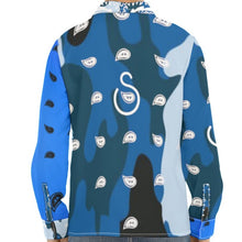 Load image into Gallery viewer, Superhero Society Wavy Blue Camouflage Mix Men's Lapel Collar Shirt W/ Concealed Placket