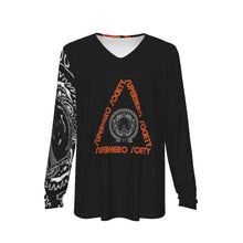 Load image into Gallery viewer, Superhero Society Solid Black Shield Men's V-Neck Long Sleeve Shirt