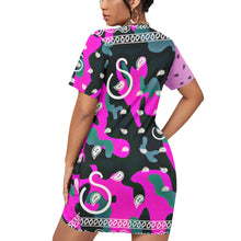 Load image into Gallery viewer, Superhero Society Jazzmen Pink Camouflage Stacked Hem Dress (plus size L-5XL)