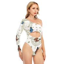 Load image into Gallery viewer, Superhero Society Golden Butterfly Tummy Cut Bodysuit With One Long Sleeve