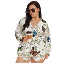 Load image into Gallery viewer, Superhero Society Golden ButterflyV-neck T-shirt With Waistband (Plus Size)