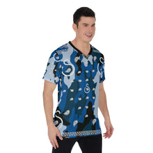 Load image into Gallery viewer, Superhero Society Wavy Blue Camouflage V-Neck T-Shirt