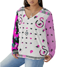 Load image into Gallery viewer, Superhero Society Pink Ice Mix Women's V-neck T-shirt w/ Curved Hem (Plus Size)