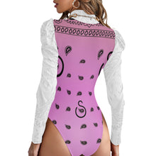 Load image into Gallery viewer, Superhero Society Jazzmen Pink Women's Turtleneck Bodysuit With Puff Sleeve