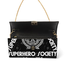 Load image into Gallery viewer, Superhero Society Black Shield Berlin Shoulder Bag w/ Chain