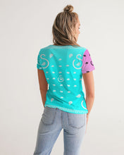 Load image into Gallery viewer, Superhero Society Neon Blue Women's V-Neck Tee