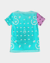 Load image into Gallery viewer, Superhero Society Neon Blue Women's V-Neck Tee