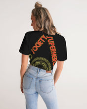 Load image into Gallery viewer, Superhero Society Classic Solid Black Twist-Front Cropped Tee