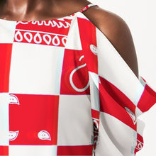 Load image into Gallery viewer, Superhero Society Red Diamond Women's Open Shoulder A-Line Dress