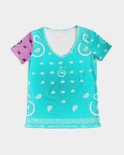 Load image into Gallery viewer, Superhero Society Neon Blue Women's V-Neck Tee