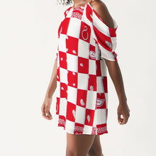 Load image into Gallery viewer, Superhero Society Red Diamond Women's Open Shoulder A-Line Dress