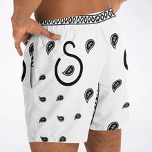 Load image into Gallery viewer, Superhero Society OG White Shorter-length Swim Trunk