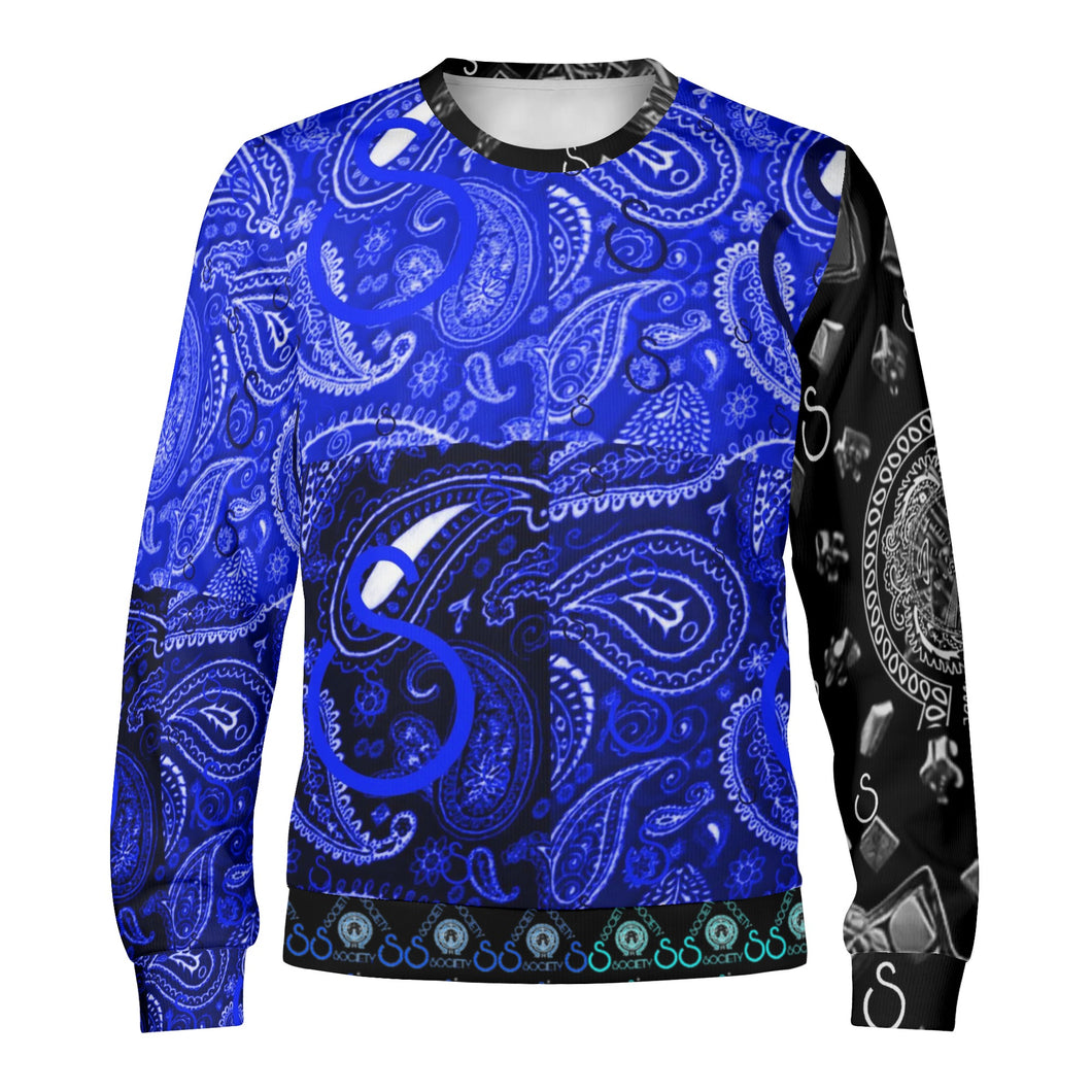 S Society Cali Blue X Stacked Unisex Winter Crewneck Pullover Sweatshirt