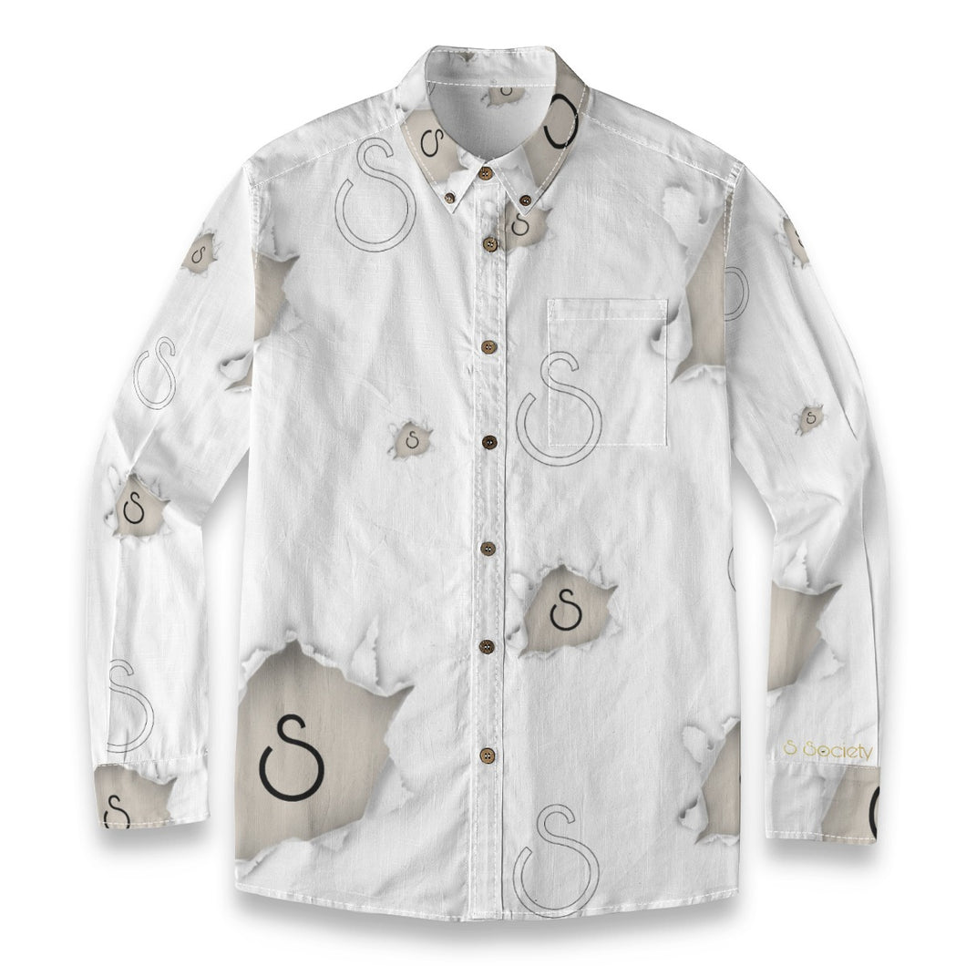 S Society Soul Searching Luxury Cotton Casual Lapel Long Sleeve Shirt