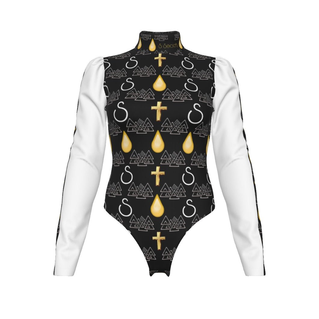 S Society Tru Luck Re-Born Turtleneck Bodysuit With Puff Sleeve