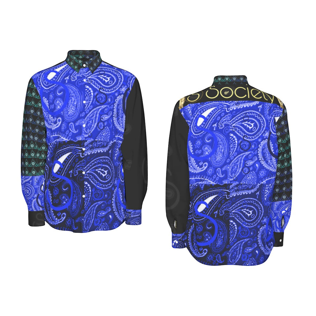 S Society Cali X Stacked Blue Long Sleeve Cotton poplin Shirt