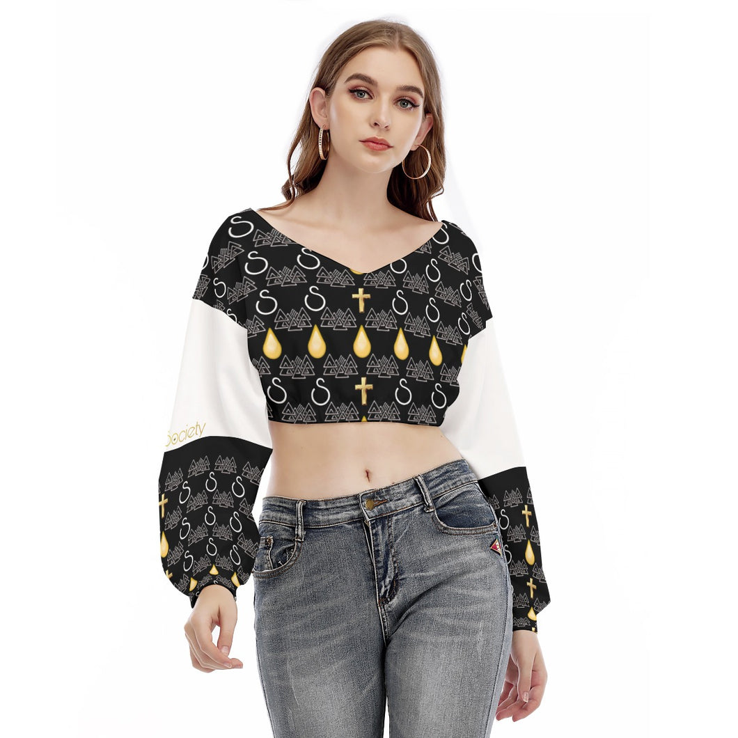 S Society Tru Luck Re-Born V-neck Long Sleeve Cropped Sweatshirt