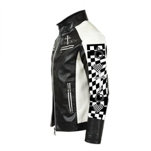 Load image into Gallery viewer, S Society Peace Astro x Flag Race Stand-up Collar Block Slim-fit Leather Jacket
