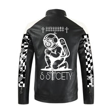 Load image into Gallery viewer, S Society Peace Astro x Flag Race Stand-up Collar Block Slim-fit Leather Jacket
