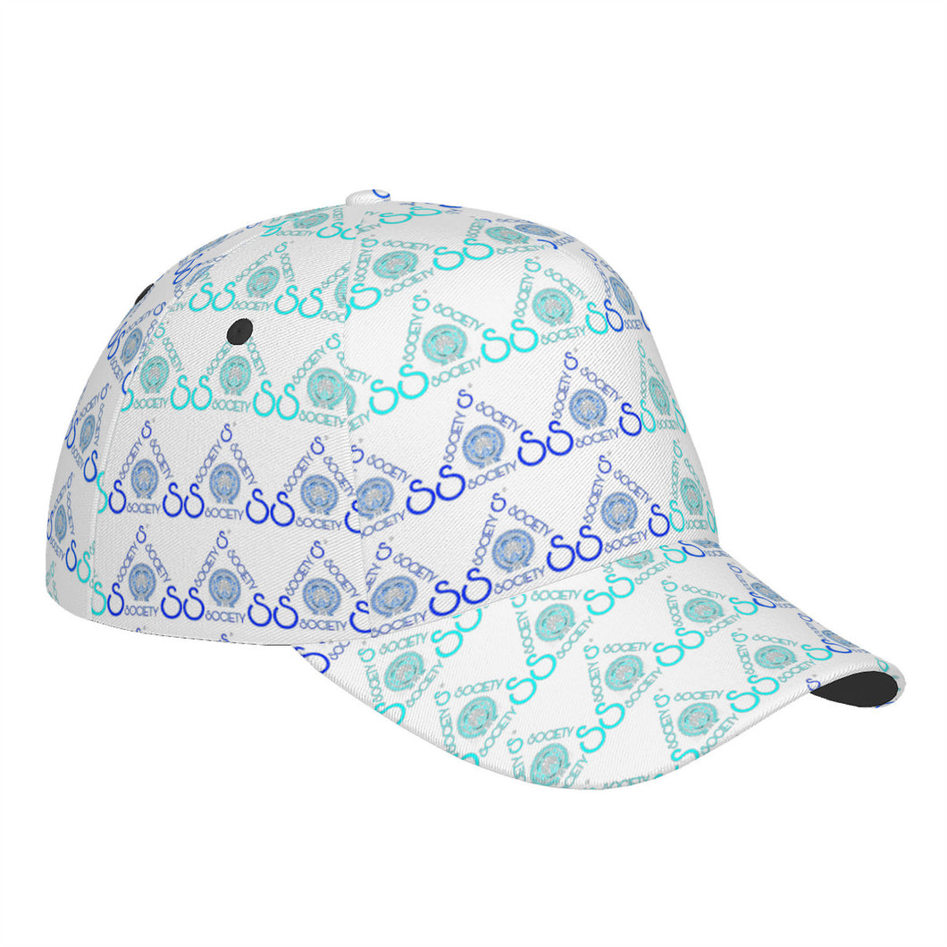 S Society Stacked Blue x White Curved Brim Baseball Cap