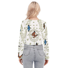 Load image into Gallery viewer, Superhero Society Golden Butterfly Lapel Long Sleeve Cropped T-shirt
