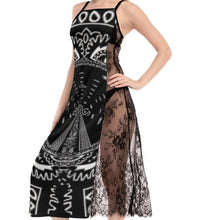 Load image into Gallery viewer, Superhero Society Black Shield Women&#39;s Lace Cami Cross Back Dress
