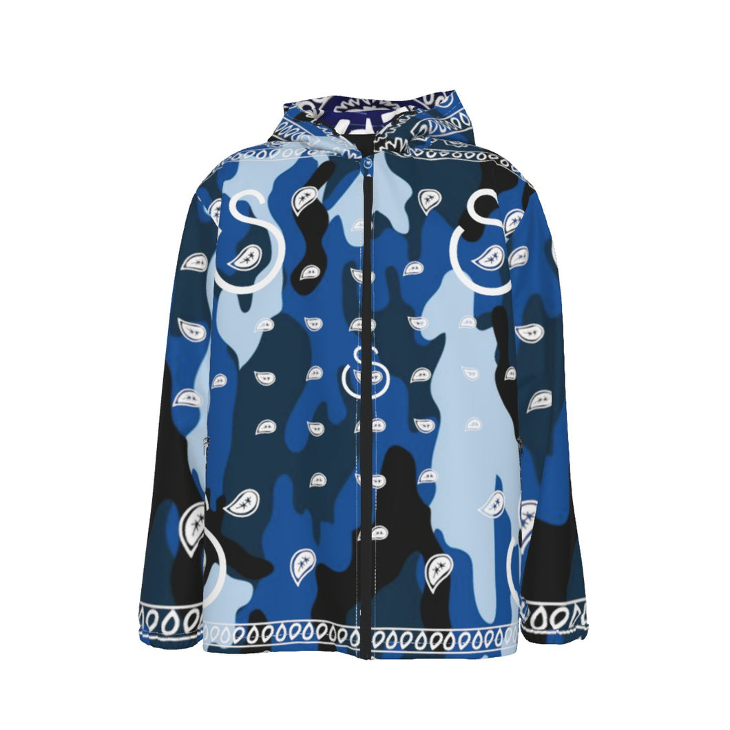 Superhero Society Wavy Blue camouflage Unisex Hooded Zipper Windproof Jacket