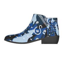 Load image into Gallery viewer, Superhero Society Wavy Blue Camouflage Suede Low Rise Boots

