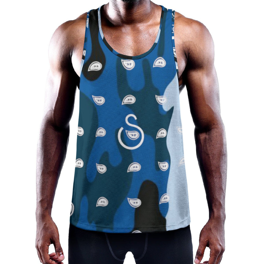 Superhero Society Wavy Blue Camouflage Men's Slim Y-Back Muscle Tank Top