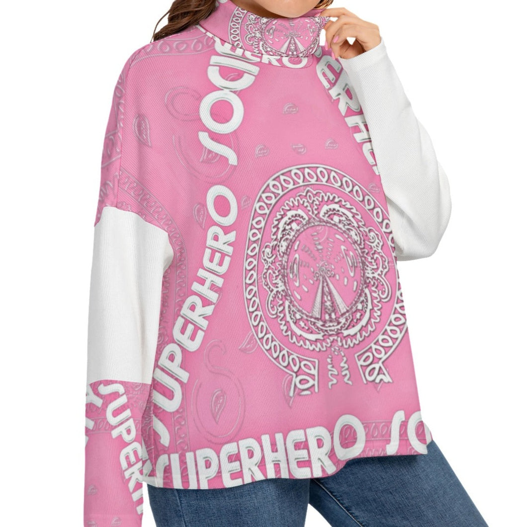 Superhero Society Girly Girl Pink Women's Turtleneck Knitted Sweater (Plus Size)