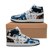Load image into Gallery viewer, Superhero Society High Rocket Wavy Blue Camouflage Men&#39;s Leather Sneakers
