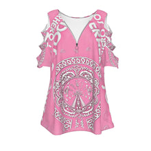 Load image into Gallery viewer, Superhero Society Girly Girl Pink Women&#39;s Shoulder Cutout Shirt w/ Zipper Closure

