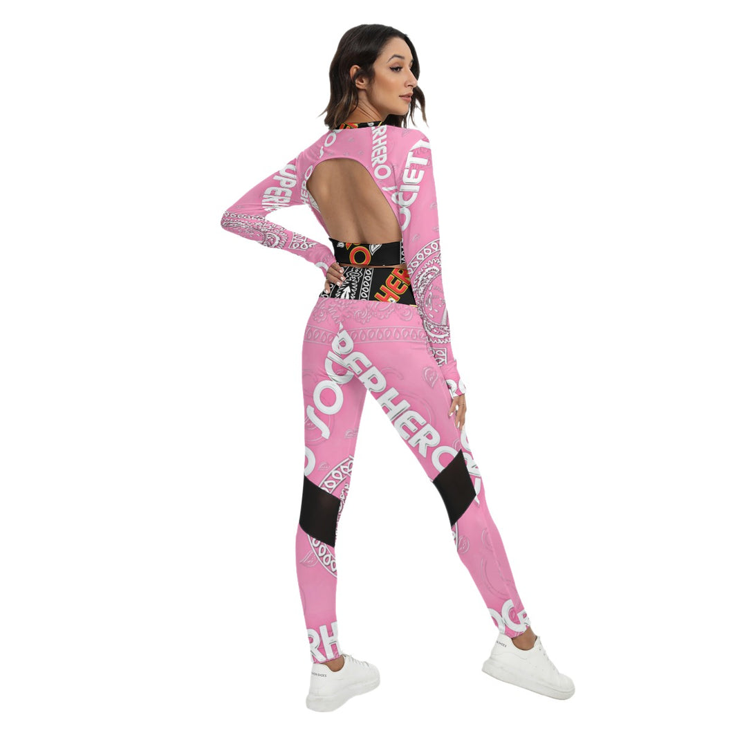 Superhero Society Girly Pink Sport Set With Backless Top And Leggings
