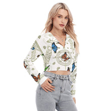 Load image into Gallery viewer, Superhero Society Golden Butterfly Lapel Long Sleeve Cropped T-shirt
