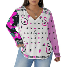 Load image into Gallery viewer, Superhero Society Pink Ice Mix Women&#39;s V-neck T-shirt w/ Curved Hem (Plus Size)
