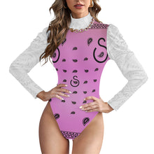 Load image into Gallery viewer, Superhero Society Jazzmen Pink Women&#39;s Turtleneck Bodysuit With Puff Sleeve
