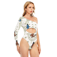 Load image into Gallery viewer, Superhero Society Golden Butterfly Tummy Cut Bodysuit With One Long Sleeve
